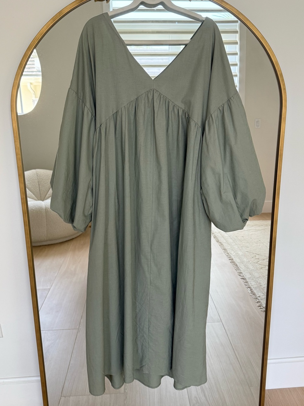 Anthropologie Mare Mare Linen Blend Bubble Sleeve Lace Up Midi Dress 1X - Picture 5 of 7